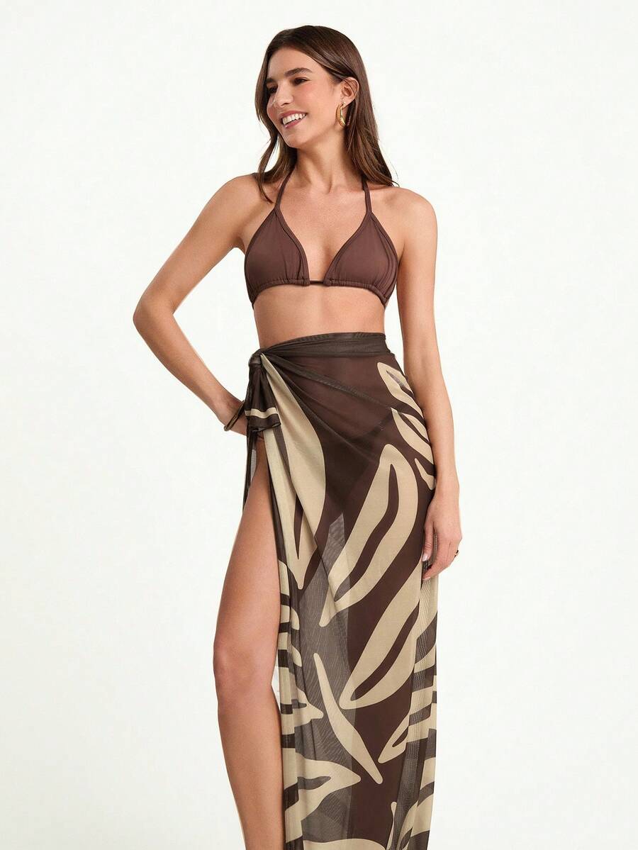 CAJUNI Women's Casual Vacation Leaf Print Scarf & Skirt Set - Beach - Multicolor - View 1