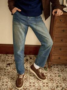 RivetRise Men's Casual Retro Straight Leg Jeans - Medium Wash - View 3
