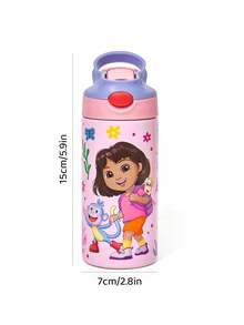 DORA | SHEIN 500 ml Bouteille d'eau en acier inoxydable avec paille, avec poignée, convient pour les sports, les voyages et l'école - Rose bonbon - Voir 3