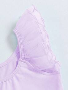 SHEIN Leotardo de ballet para niñas pequeñas con mangas de tul y vestido de tul, color block - Púrpura malva - Ver 5