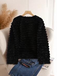 SHEIN CURVE+ Chaqueta elegante de unicolor de piel sintética de talla grande, otoño/invierno