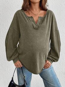 SHEIN Pregnant Women's Casual Notch Neck Drop Shoulder Sweatshirt, Autumn Cotton Tops Cotton Blouses Casual Tops Maternity Shirts For Women Comfy Tops