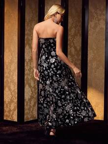 MOTF Soiréza WOMEN'S PARTY STRAPLESS SEQUIN EMBROIDERED DRESS - Black - View 4