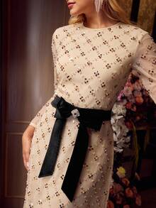 MOTF Soiréza 女式网眼亮片网眼覆盖蝴蝶结腰部正式鸡尾酒会礼服 - 香檳色 - 查看 3