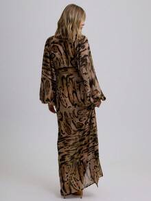 MUSERA Tiefer V-Ausschnitt, locker geschnittenes Maxikleid mit Quasten-Detail und Zebra-Muster, elegant für Frühling, Sommer, Urlaub, Hochzeitsgäste, Ibiza, Festivals, Herbst, Winter