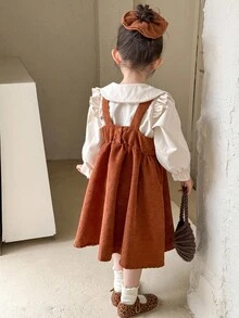 SHEIN 年轻女孩休闲领口纽扣长袖衬衫/围裙套装 - 彩色 - 查看 2