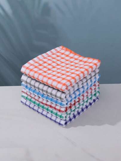 1/5/10pcs  Plaid Dish Towels - Reusable Kitchen Cleaning Cloths In Random
Colors , Soft Woven Material For Drying Dishes And Cleaning Surfaces, Kitchen Towels