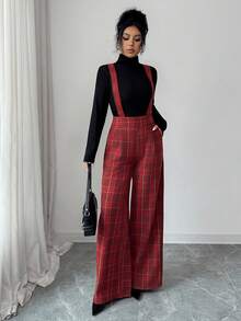 Rafferiza Women's Red Plaid Retro Vintage Overalls,Christmas New Year High-End Comfortable Sanded Plaid Overalls For Party,Autumn Winter Summer School - Multicolor - View 5