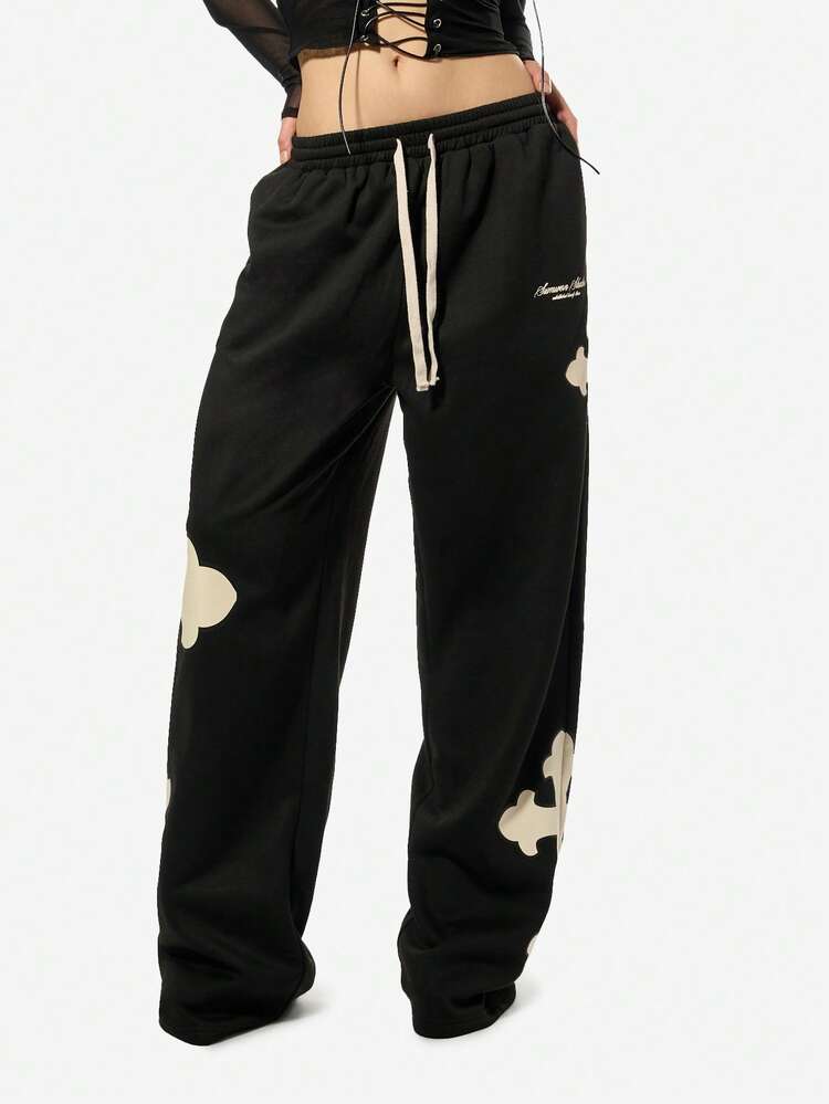 SUMWON WOMEN Halloween Oversized Cross Print Sweatpants With Drawstring