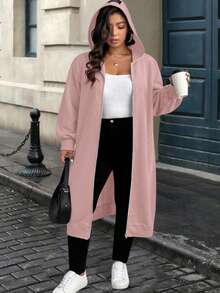 SHEIN CURVE+ 大码女式休闲百搭长款运动衫，深灰色，秋冬