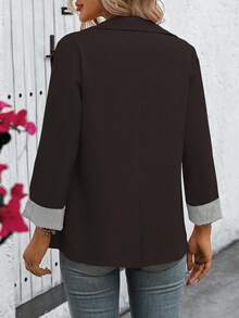 EMERY ROSE Áo khoác Blazer đi làm thường ngày cho nữ có ve cổ và tay áo sọc, mùa thu - màu nâu - Xem 2