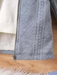 女童灰色连帽仿毛领长袖休闲保暖拉链冬装外套 - 灰色 - 查看 5