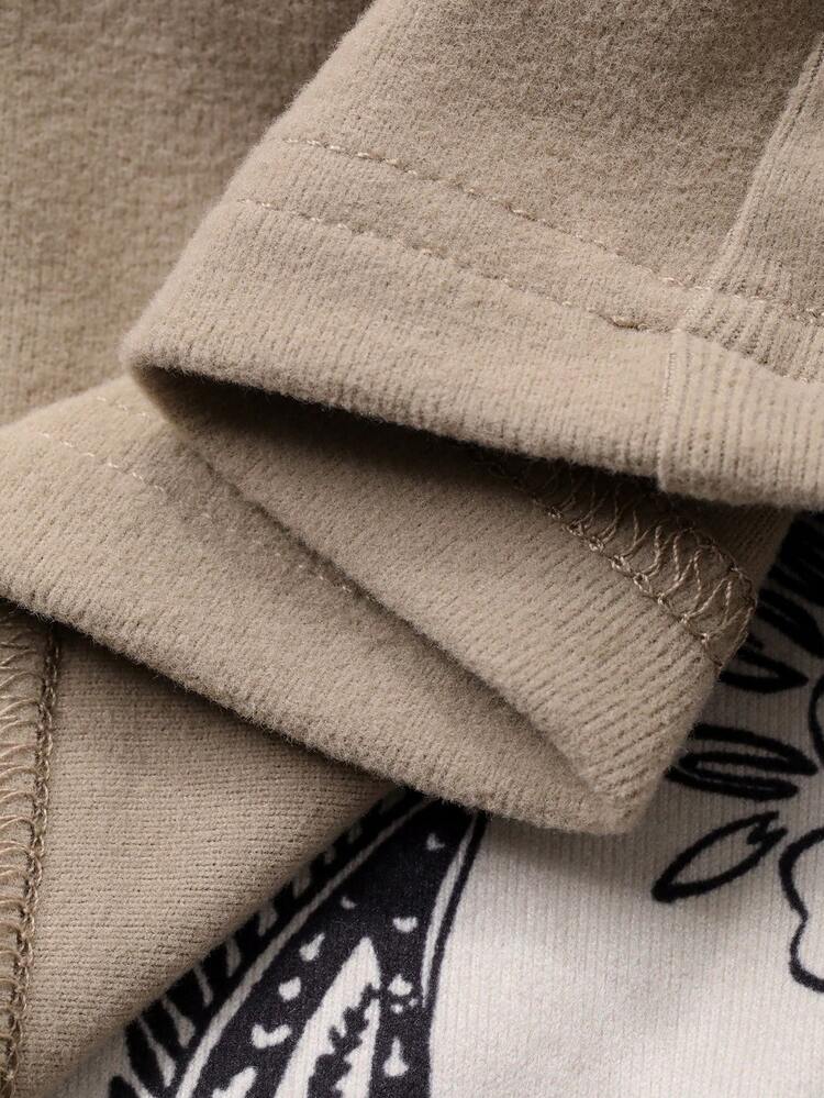 Women's Fleece Solid Top And Patterned Pajama Pants Clothes Set, Autumn/Winter