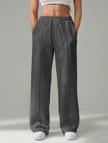 SHEIN Tall 女士秋季鹅卵石纹直筒运动裤 - 深灰色 - 查看 1