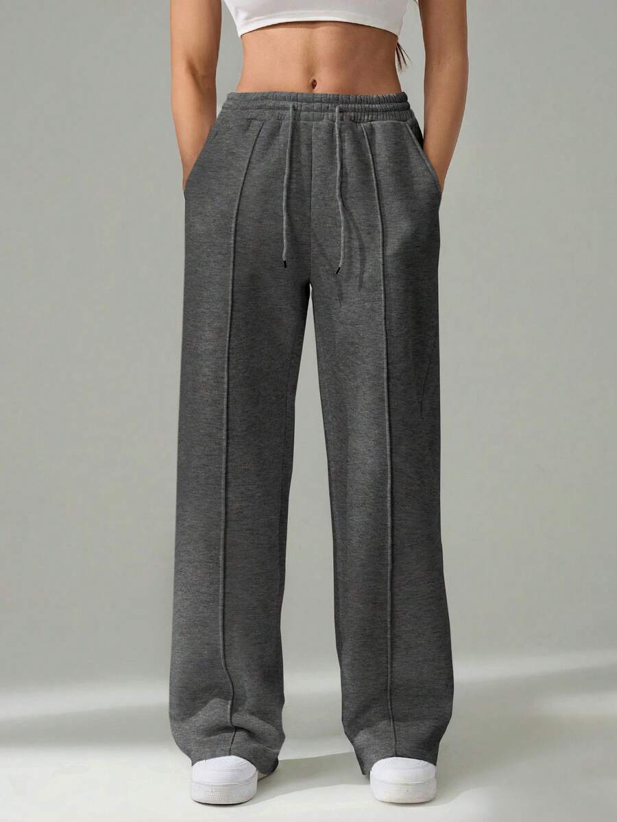 SHEIN Tall 女士秋季鹅卵石纹直筒运动裤 - 深灰色 - 查看 1