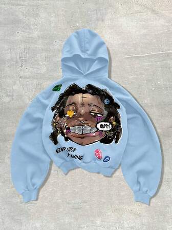 Street Life Men's Casual Cartoon Print Hoodie Sweatshirt, Autumn/Winter