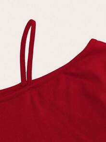 EMERY ROSE Áo thun tay dài hở vai họa tiết chữ tiếng Anh đính đá cỡ lớn, phù hợp cho mùa thu/đông - Đỏ - Xem 4