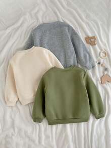 Loomiva 3pcs/Set Boys' Letter Graphic Soft Knit Crew Neck Long Sleeve Pullover Sweatshirt Autumn Winter Clothes For Girls - Multicolor - View 7