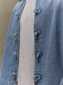 Musero 春夏衣橱必备：宽松长袖系带牛仔衬衫式外套 - 藍色 - 查看 6