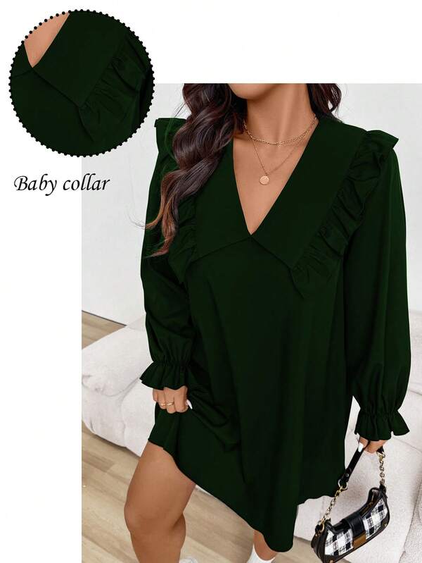 EMERY ROSE Plus Size Romantic Cute Peter Pan Collar Puff Sleeve Dress