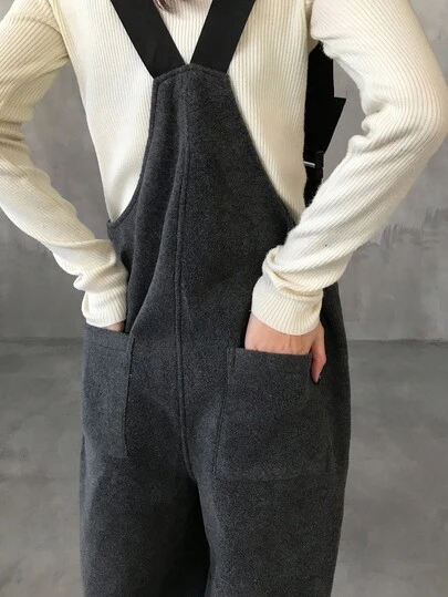 FRIFUL 女式纯色背带裤，前拉链，宽松休闲连体裤，适合秋季