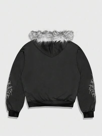 Goth Sudadera con capucha y cuello de piel para hombre, otoño/invierno