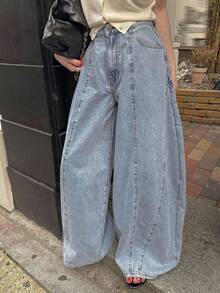 DAZY Retro Personalized Loose Fit Versatile Baggy Boyfriend Jeans For Women - Light Wash - View 4