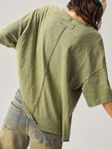 Bohemela Casual Solid Color Knit Crew Neck Short Sleeve Loose T-Shirt For Women