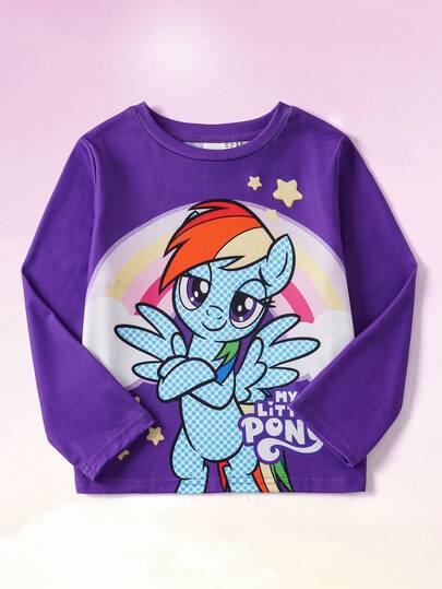 My Little Pony X SHEIN Koszulka z długim rękawem dla młodej dziewczyny z nadrukiem konia, swobodna na jesień