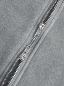 PAVTROS Sudadera con capucha con cremallera de metal y bordado de texto creativo para hombres, sudadera con capucha gris con cremallera, parte superior de manga larga - Gris Claro - Ver 4