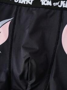 TOM & JERRY X SHEIN 1pc Men's Comfortable Soft Cartoon Face Pattern Letter Waistband Trunks,Comfortable,Soft,Cute,,Basic Casual Boxer Brief Cartoon Boxers Funny Boxers For Men Graphic Boxers - Black - View 5