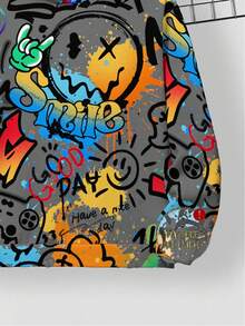 بلوزة رياضية كاجوال بنمط كرتوني بسيط مع كتف منخفض للمراهقين الذكور، مناسبة للخريف/الشتاء - متعدد الألوان - مشاهدة 4