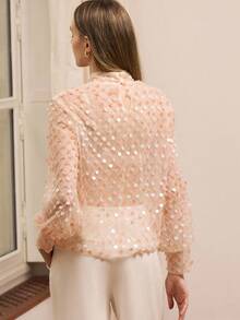 lacRébo Sheer Sequin Embellished High Neck Long Sleeve Top Party Top Sequin Top Pink Top Evening Chic Autumn Winter Premium Top Party Top See Through Tops Shiny Top Sparky Dress Christmas New Year Party Outfits