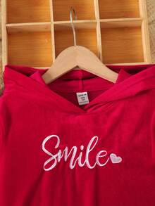 2pcs Tween Girls Casual Loose Comfortable Soft Letter Embroidered Hoodie Top And Flare Pants Set - Red - View 5