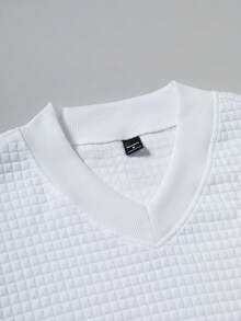 Claim Dot 男士成熟休闲方形纹理T恤 - 白色 - 查看 4