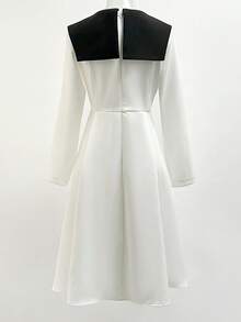 Franclia Vestido largo de otoño para mujer 2025 retro en blanco y negro, elegante vestido de invitada de boda y fiesta de noche, con cuello negro y hebilla decorativa de metal - Multicolor - Ver 2