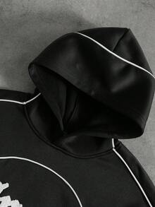 PAVTROS Men's Letter Embroidered Hoodie And Sweatpants Set, Fall Winter Clothes - Black - View 6