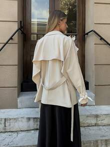 Elyressa A Lady Weaves An Elegant And Casual Autumn Trench Coat - Apricot - View 2