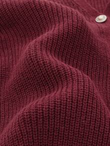 Aalyst Women's Solid Color Drop Shoulder Long Sleeve Single-Breasted Casual Knit Cardigan, Autumn/Winter - Red - View 7