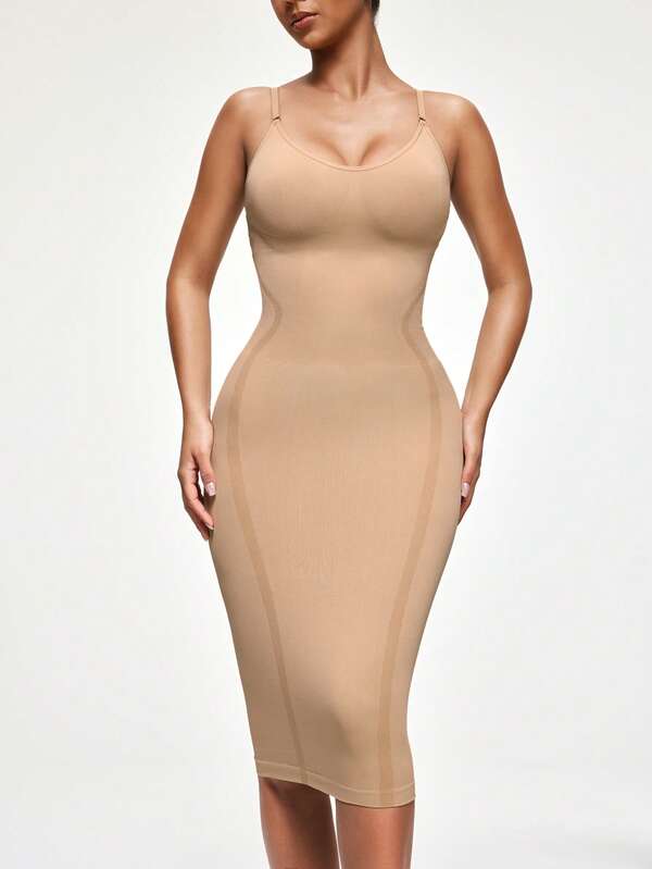 Shapelle Forme Seamless Cami Shapewear Slip Dress With Adjustable Straps-Tummy Waist Control