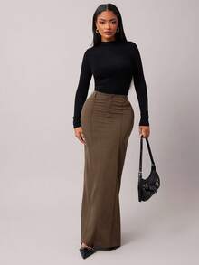 Radiana Falda recta elegante y minimalista de ajuste ceñido en color gris vintage, versátil para el uso diario