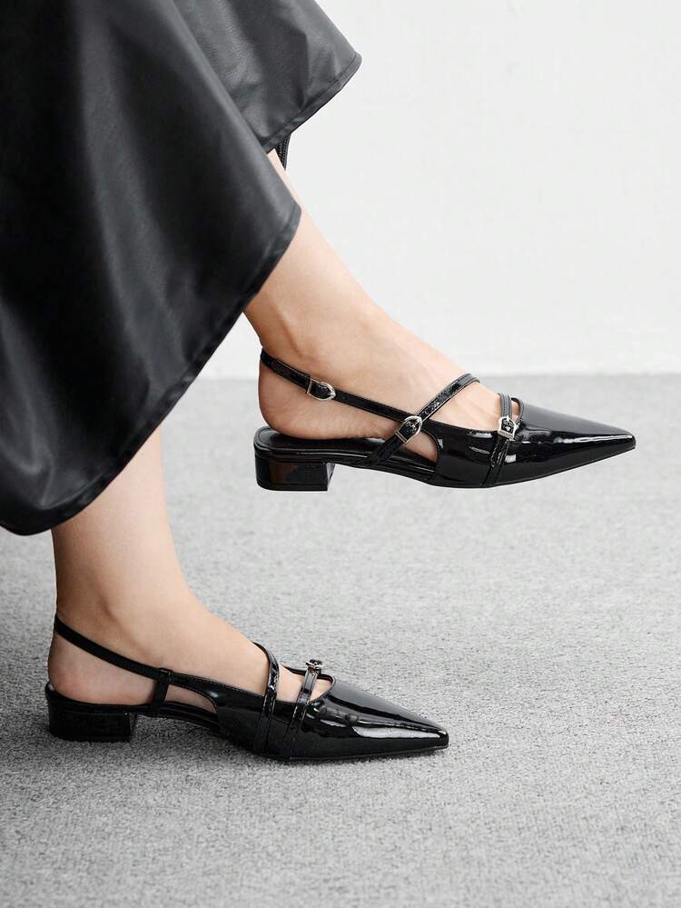 CUCCOO BIZCHIC Women's Simple Fashion Pointed Toe Low Block Heel Flats, Black, Comfortable Slip-On Casual Commuter Shoes For Christmas Spring Shoes