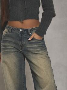 MUSERA Quần jeans ống rộng bạc màu, phong cách đường phố cá tính, thích hợp mặc hàng ngày mùa thu đông, kiểu sinh viên năm 1997, và cả mùa xuân hè. - Màu xanh lam - Xem 5