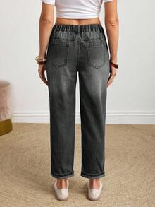 EMERY ROSE Quần jeans ống côn giặt thường ngày cỡ lớn dành cho người đi làm - màu đen - Xem 2