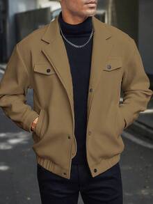 Manfinity Homme Men's Casual Solid Color Overcoat, Versatile For Autumn/Winter , Fall - Khaki - View 6