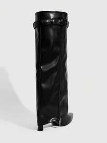 CUCCOO SZL Women's Pointed Toe Stiletto Heel Thigh High Boots, Fashionable Sexy Nightclub Party Knee High Boots, Autumn/Winter - Black - View 10