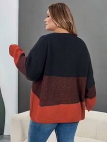 SHEIN CURVE+ 大码拼布套头衫，秋冬款黑灰白配色/秋冬款 - 彩色 - 查看 2