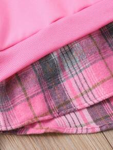SHEIN Tween Girl Plaid Patchwork Hoodie And Pants Set - Pink - View 4
