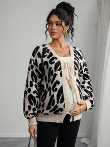 Momance Maternity Casual Leopard Print Tie Front Cardigan, Autumn/Winter