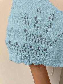 SHEIN LUNE Women's Vacation Casual Solid Color Hollow Out Knit Top - Baby Blue - View 7